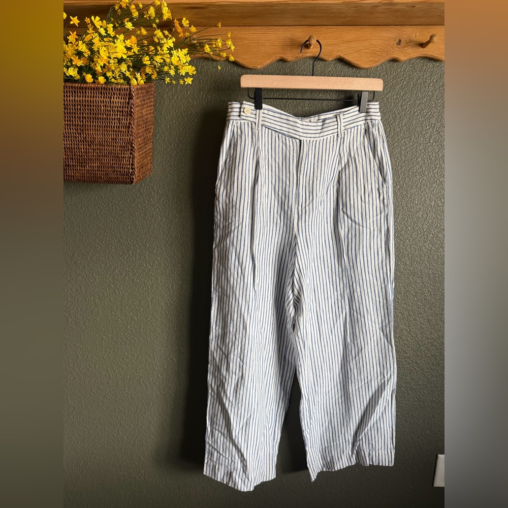 Madewell Blue & White Striped Linen Wide Leg Pants